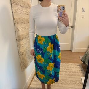 VINTAGE Blue Multicolor Floral Print  Skirt Modern Size Medium 29” waist
